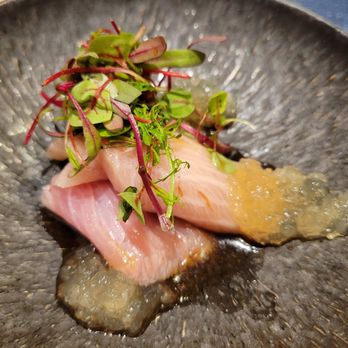 Shomon Kappo Sushi - Sashimi course - Seared wild yellowtail, yuzu kosho gelée - Sushi Bars Near Me - Seattle, Washington