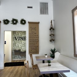 Vine Cafe - They have repurposed some pews and use them as seating.