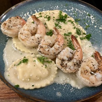 Oso - Ravioli with chanterelles and pecorino with shrimp skewers - Spanish Near Me - Silverton, Oregon