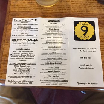 Highway 9 Pizza & Grill - Pizza menu - Pizza Near Me - Frankfort, Kansas