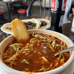Ibarra's Tortilleria - Posole and tacos with fresh made flour tortillas, yum!