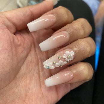 Vida Nail Spa - Ombré French with 3D flowers - Nail Salons Near Me - Oakley, California Vida Nail Spa - Ombré French with 3D flowers - Nail Salons Near Me - Oakley, California