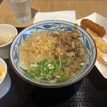 Marugame Udon - Beef udon, added egg, bean sprouts, and tempura. - Japanese Near Me - Arcadia, California Marugame Udon - Beef udon, added egg, bean sprouts, and tempura. - Japanese Near Me - Arcadia, California