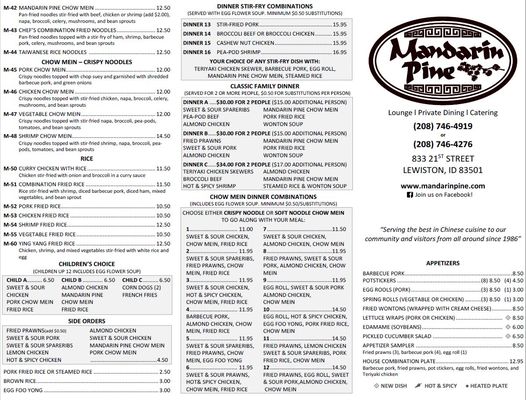 Menu photo 2 Mandarin Pine Restaurant Lewiston, ID Menu photo 2 Mandarin Pine Restaurant Lewiston, ID