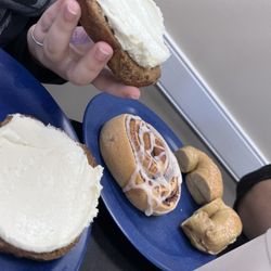 Carolina Bagel Company & Deli - Cinnamon roll, bagel with cream cheese