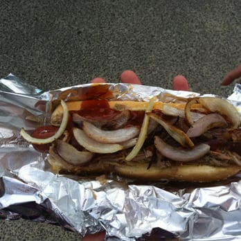 Lanakai Shrimp Truck - The famous pig dog! Great sauce grilled onions and pulled pork with cheese and a good sized dog. AWESOME. - Food Trucks Near Me - Honolulu, Hawaii Lanakai Shrimp Truck - The famous pig dog! Great sauce grilled onions and pulled pork with cheese and a good sized dog. AWESOME. - Food Trucks Near Me - Honolulu, Hawaii