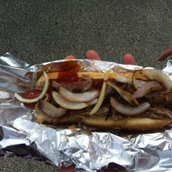 Lanakai Shrimp Truck - The famous pig dog! Great sauce grilled onions and pulled pork with cheese and a good sized dog. AWESOME.