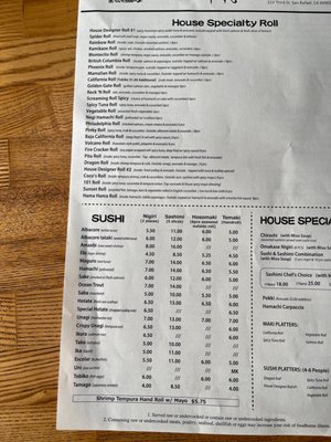 Menu photo 1 Kamikaze Sushi Bar San Rafael, CA