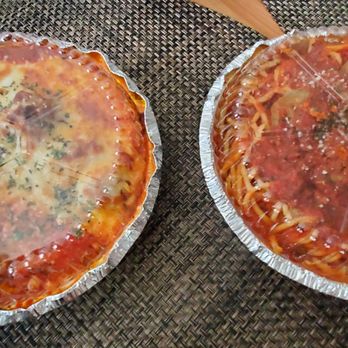 La Pizzeria - Left: Ravioli with Meatballs Right: Spaghetti with Meatballs - Pizza Near Me - Anaheim, California La Pizzeria - Left: Ravioli with Meatballs Right: Spaghetti with Meatballs - Pizza Near Me - Anaheim, California