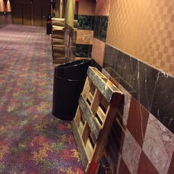 Century 14 - Wooden pallets and boxes in the hall. Is a Farmer's Market inside of the theater in the works?