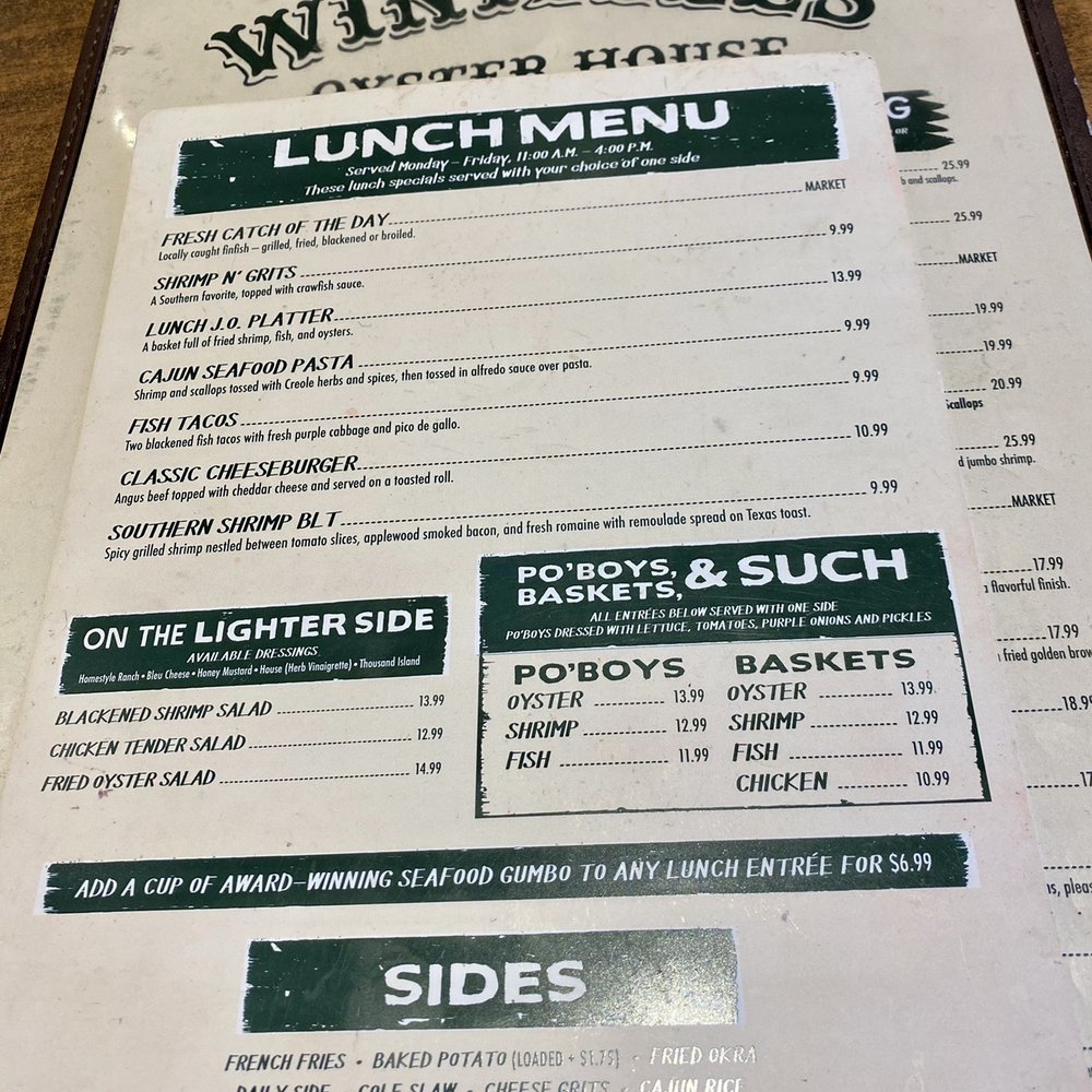 Wintzell's Oyster House - Lunch menu 2/2022 - Seafood Near Me - Mobile, Alabama Wintzell's Oyster House - Lunch menu 2/2022 - Seafood Near Me - Mobile, Alabama