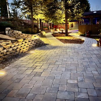 JD Landscapes - Night view of paver patio. - Landscaping Near Me JD Landscapes - Night view of paver patio. - Landscaping Near Me