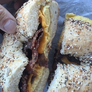 NYC Bagels and Cafe - Everything bacon egg and cheese Bagel with 2 Scramble Egg, Meat & Cheese - Bagels Near Me - Scottsdale, Arizona NYC Bagels and Cafe - Everything bacon egg and cheese Bagel with 2 Scramble Egg, Meat & Cheese - Bagels Near Me - Scottsdale, Arizona
