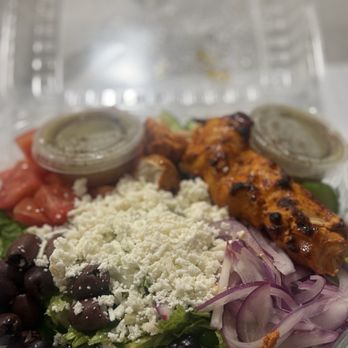 Mediterranean Pita Grill - Salad with chicken kabobs - Mediterranean Near Me - Calabasas, California Mediterranean Pita Grill - Salad with chicken kabobs - Mediterranean Near Me - Calabasas, California