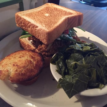 Home Grown - Fried chicken sandwich with collard greens and corn bread - Diners Near Me - Atlanta, Georgia Home Grown - Fried chicken sandwich with collard greens and corn bread - Diners Near Me - Atlanta, Georgia