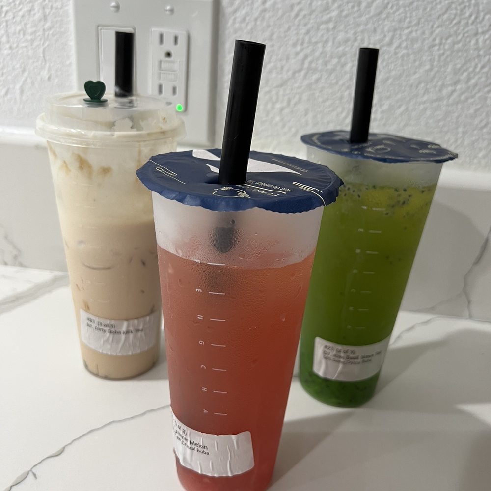 Feng Cha - Milpitas - B2. Dirty Boba Milk Tea, D7. Summer Melon Green Tea, D1. Kiwi Basil Green Tea - Desserts Near Me - Milpitas, California Feng Cha - Milpitas - B2. Dirty Boba Milk Tea, D7. Summer Melon Green Tea, D1. Kiwi Basil Green Tea - Desserts Near Me - Milpitas, California