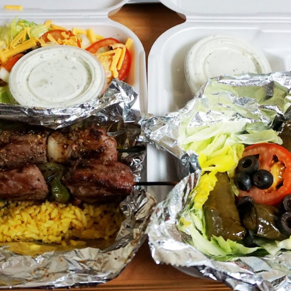 Mixed Grill Cafe - Lamb Skewers Kabab and Grape Leaves with salad - American Near Me - Nashville, Tennessee Mixed Grill Cafe - Lamb Skewers Kabab and Grape Leaves with salad - American Near Me - Nashville, Tennessee