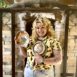 Rat City Studios - Anika with pots that were fired in the soda kiln.