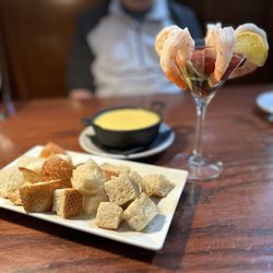 Willow Saloon - Beer cheese fondue and shrimp cocktail.