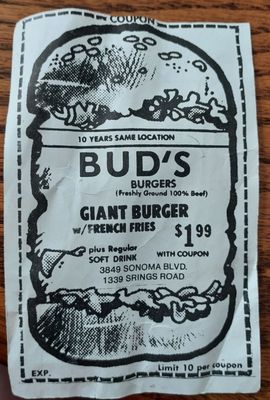 Menu photo 1 Bud's Burgers Vallejo, CA Menu photo 1 Bud's Burgers Vallejo, CA