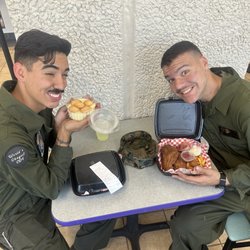 The boys enjoying their meal