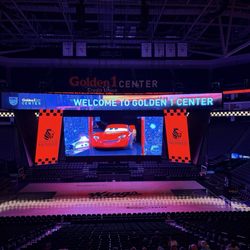 Movie screen over the basketball court