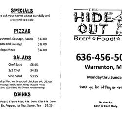 The Hideout - Menu