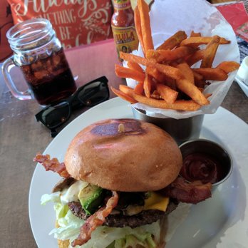 Cafe De Olla - Caro's Burger w/ sweet potato fries - American Near Me - Burbank, California Cafe De Olla - Caro's Burger w/ sweet potato fries - American Near Me - Burbank, California
