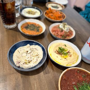 Hamsa - All the dips with pita bread - Mediterranean Near Me - Houston, Texas Hamsa - All the dips with pita bread - Mediterranean Near Me - Houston, Texas