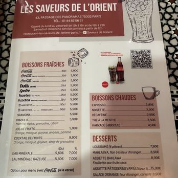 Les Saveurs de l'Orient - Menu - Moroccan Near Me - Paris, 75 Les Saveurs de l'Orient - Menu - Moroccan Near Me - Paris, 75