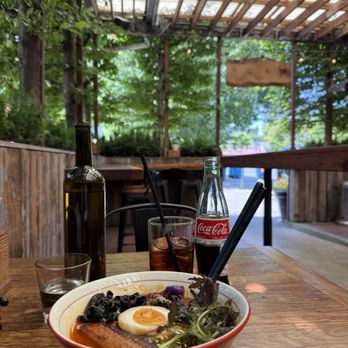 Ramen Gaijin - Outdoor patio with the SPICY TANTANMEN and a coke - Ramen Near Me - Sebastopol, California Ramen Gaijin - Outdoor patio with the SPICY TANTANMEN and a coke - Ramen Near Me - Sebastopol, California