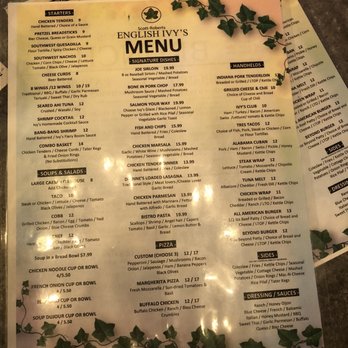 English Ivy's - a menu for a restaurant - American Near Me - Indianapolis, Indiana