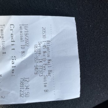 Atlantis Nail Bar - Receipt - Nail Salons Near Me - Spring, Texas