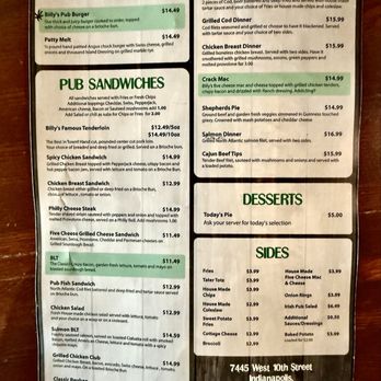 Billy O'Neals - Menu - Irish Near Me - Indianapolis, Indiana