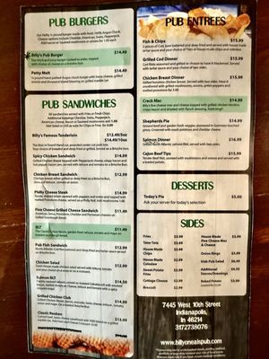 Menu photo 2 Billy O'Neals Indianapolis, IN