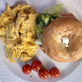 Audrey's - Bagel with salmon and chive creme cheeese with perfectly scrambled eggs! UH, YUMMY!!! - Cafes Near Me - Lisbon, 11
