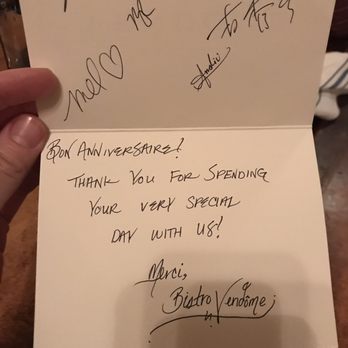 Bistro Vendôme - A lovely birthday card they gave my dad - French Near Me - Denver, Colorado Bistro Vendôme - A lovely birthday card they gave my dad - French Near Me - Denver, Colorado