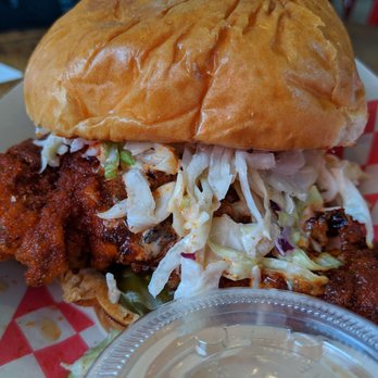 Clyde's Hot Chicken - Clyde's Original Chicken Sandwich (Hot as Cluck spice level) - Chicken Shop Near Me - Fullerton, California Clyde's Hot Chicken - Clyde's Original Chicken Sandwich (Hot as Cluck spice level) - Chicken Shop Near Me - Fullerton, California