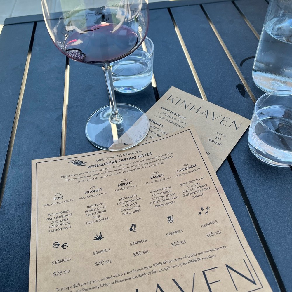 Kinhaven Winery - a menu and a glass of wine - Wine Tasting Room Near Me - Walla Walla, Washington Kinhaven Winery - a menu and a glass of wine - Wine Tasting Room Near Me - Walla Walla, Washington