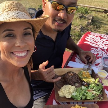 Gunstock Ranch - Enjoying our private dinner - braised short ribs, panko crusted mahimahi, breadfruit mash potatoes, salad greens with a lilikoi dressing. - Horseback Riding Near Me - Laie, Hawaii Gunstock Ranch - Enjoying our private dinner - braised short ribs, panko crusted mahimahi, breadfruit mash potatoes, salad greens with a lilikoi dressing. - Horseback Riding Near Me - Laie, Hawaii