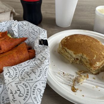 NY Bagel - Sweet stacks, side cheese grits and tomato basil belt wrap - Bagels Near Me - Houma, Louisiana