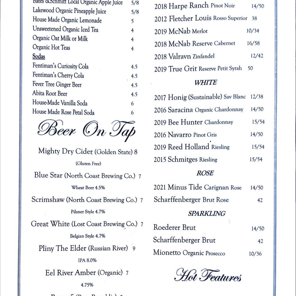 Flow Restaurant and Lounge - Menu - Lounges Near Me - Mendocino, California Flow Restaurant and Lounge - Menu - Lounges Near Me - Mendocino, California