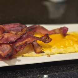 Keke's Breakfast Cafe - Cheesy eggs and bacon.