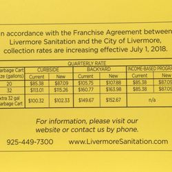 Livermore Sanitation - Time for their annual price hike.