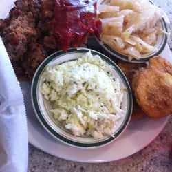 The Traveler - Red meatloaf, cole slaw, fried squash, and cabbage, ahhhh.