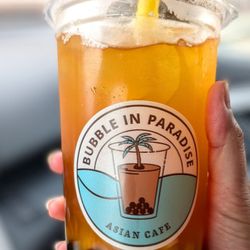 Bubble in Paradise - Passion fruit green tea with taro bubbles and lychee jelly