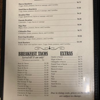 Matas Cafe - breakfast menu and prices - Mexican Near Me - Floresville, Texas