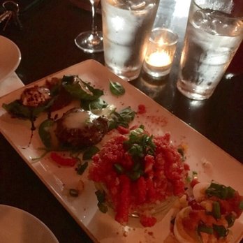 The Attic - Sampler Appetizer - Fried green tomatoes, crab cakes, hot cheeto mac & cheese, & deviled eggs - Breakfast & Brunch Near Me - Long Beach, California