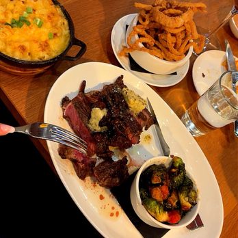 BonFire PTX - Steak w/ Mac, Brussels & Onion Rings - French Near Me - Paris, Texas BonFire PTX - Steak w/ Mac, Brussels & Onion Rings - French Near Me - Paris, Texas