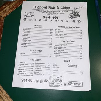 Tugboat Fish & Chips - Menu - Seafood Near Me - Carmichael, California Tugboat Fish & Chips - Menu - Seafood Near Me - Carmichael, California